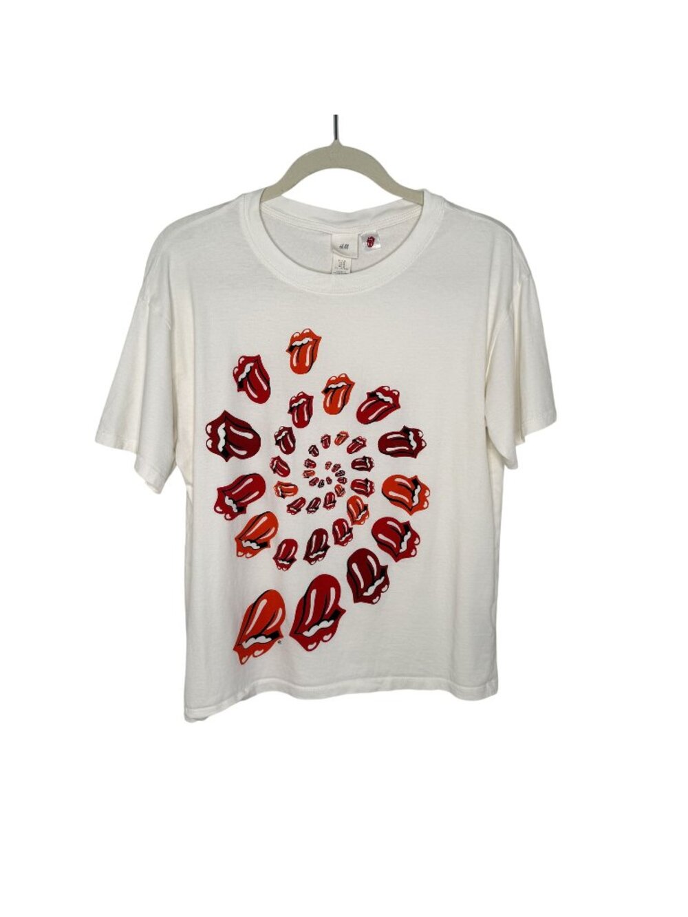 H&M Mens Collab Rolling Stones Spiral Tongue Graphic T-Shirt, M
